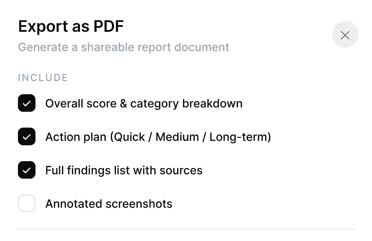 Export as PDF dialog