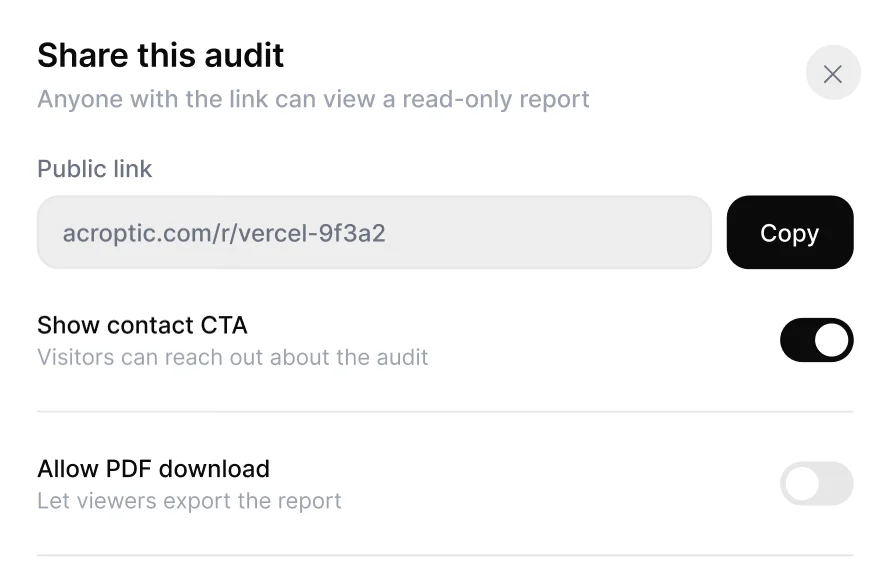 Share this audit dialog